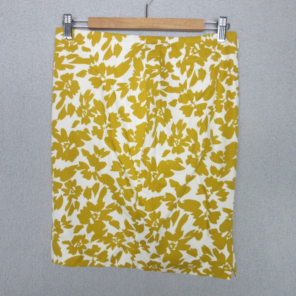 LOFT Petite Floral Pencil Skirt Mustard Yellow White Side Zip Womens‎ Size 4P